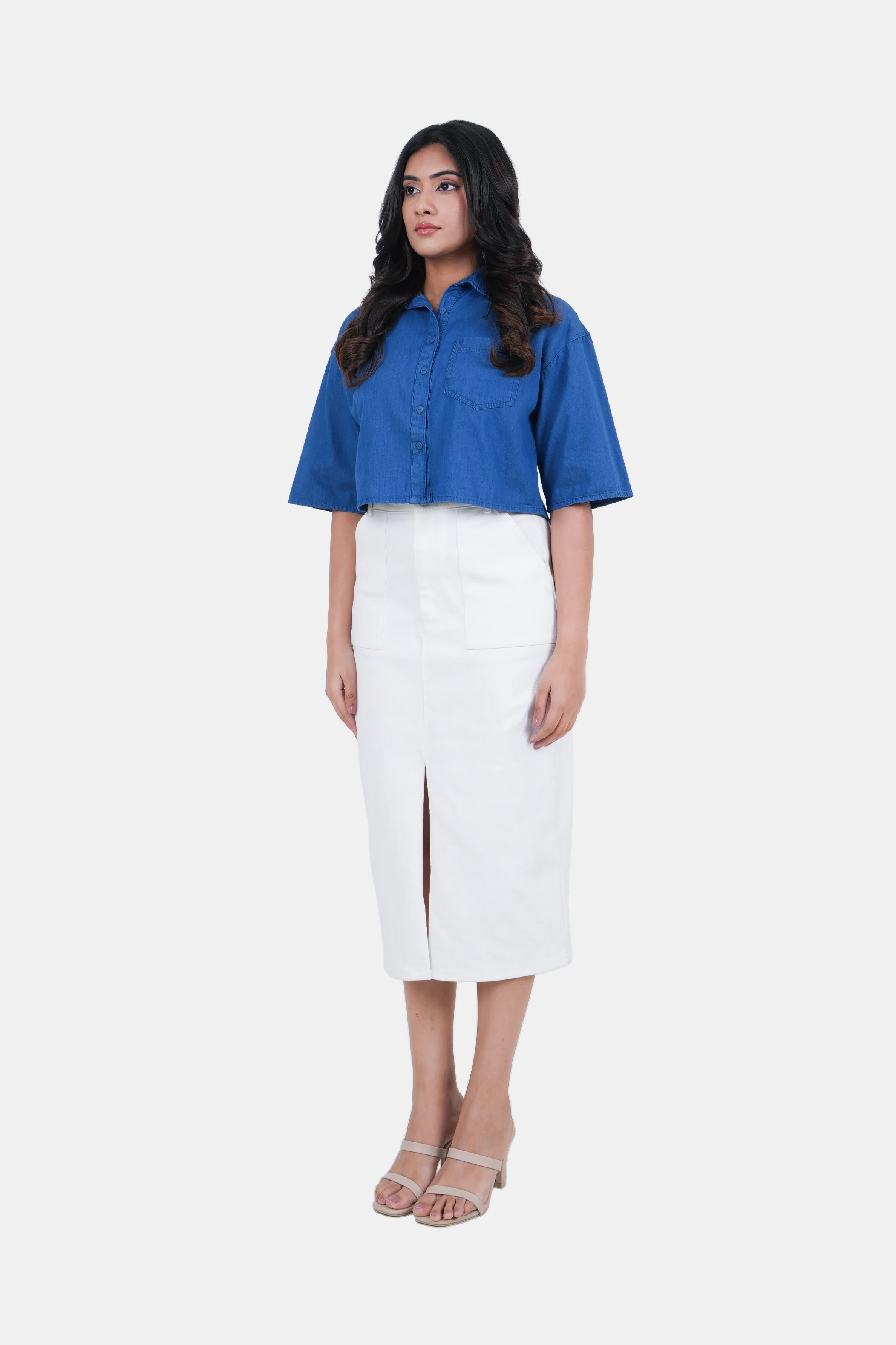 Modano Women's Denim Crop Shirt - Casual Wear - Image 5