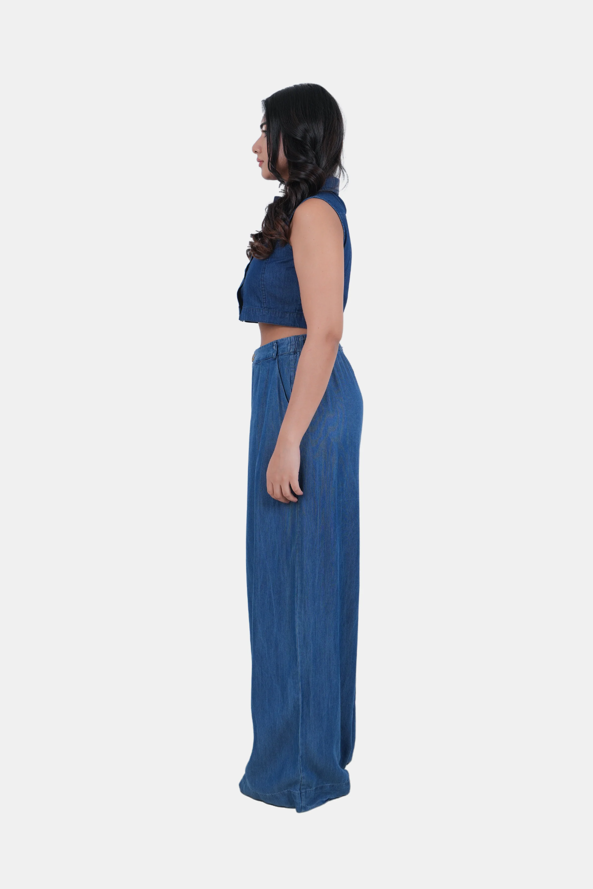 Modano Women's Denim Sleeveless Crop Top - Casual Wear - Image 6