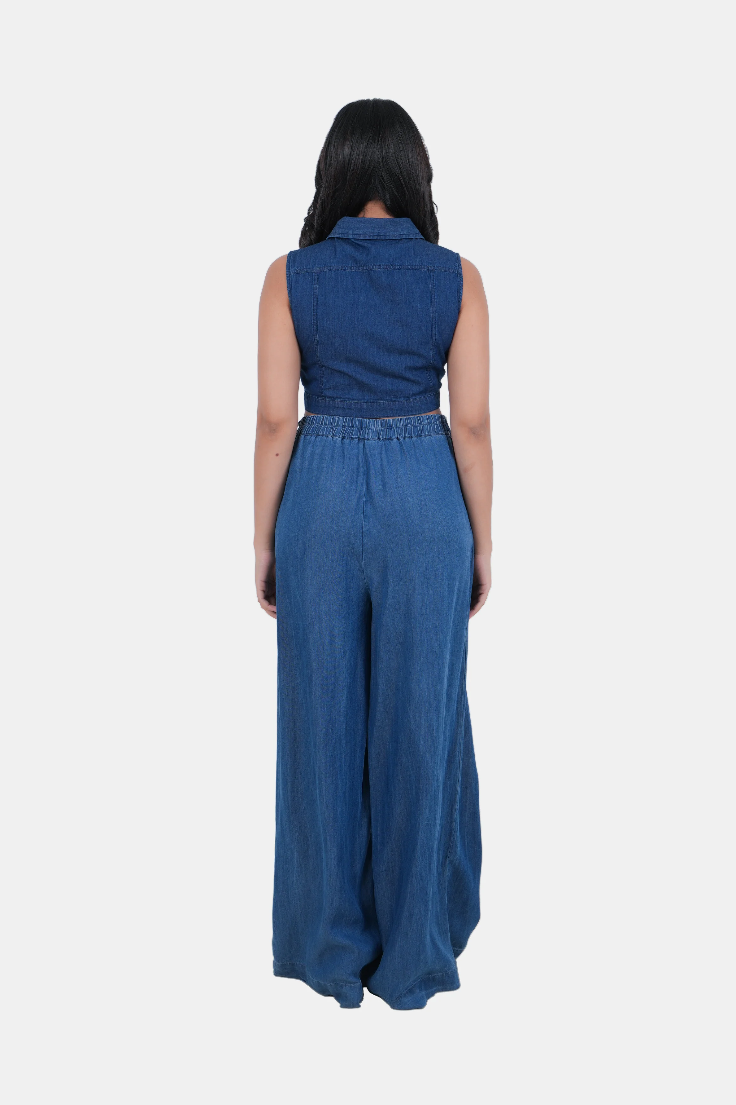 Modano Women's Denim Sleeveless Crop Top - Casual Wear - Image 7
